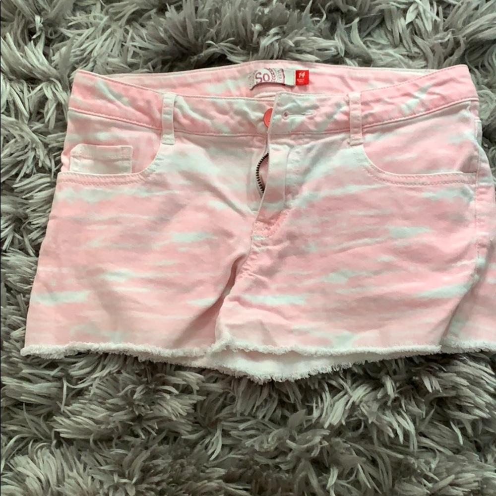girls pink zebra print denim shorts